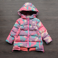 2015冬季新款不对称下摆迷彩女童棉衣儿童棉服中大童保暖棉袄