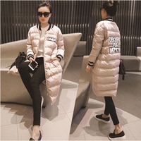 2015冬季新款韩版字母印花拉链修身加厚中长款长袖棉衣棉服女外套