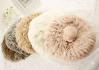 秋冬女款兔毛皮草加密加厚可爱毛球气质时尚贝雷帽子