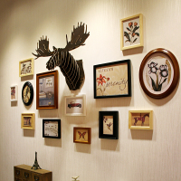 柒格子 美式乡村实木照片墙 创意鹿挂头相框相片组合GZSM023包邮