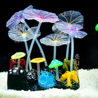 包邮 夜光鱼缸造景装饰品仿真水母珊瑚 水草缸布景荧光蘑菇荷叶