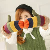 手套女秋冬 包分指加厚绒保暖双层韩版可爱毛线针织骑车公主学生