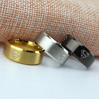 超人标志宽面钛钢戒指 时尚欧美霸气单身指环男士食指戒子潮饰品