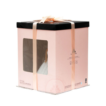 昆明翻糖烘焙8寸10寸加高侧窗粉色高档蛋糕盒 芭比娃娃双层蛋糕盒