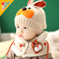 2015冬季新款宝宝帽子婴儿童帽子兔子毛线帽围脖多件套