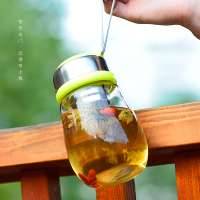 卡西菲玻璃杯透明男女创意便携韩式滤网茶杯带盖时尚学生可爱水瓶