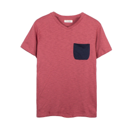 2015夏季新款修身纯棉短袖T恤男 休闲v领舒适口袋装饰短袖T恤男