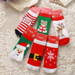 2016冬新款儿童袜子圣诞宝宝袜 精梳棉加厚毛圈保暖新年节日袜子
