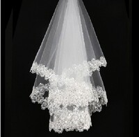 韩式新款花边长新娘结婚头纱婚纱头纱亮片蕾丝白色礼服配饰1.5米