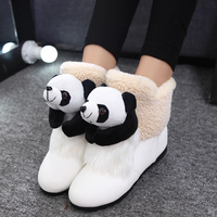 2015冬季新款女靴子熊猫头卡通短靴内增高棉鞋女雪地靴保暖毛毛靴