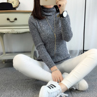 2015秋冬新款韩版女装修身保暖精选优质针织纱线长袖圆领织针衫