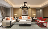 新中式沙发组合实木禅意沙发酒店客厅古典布艺样板房简约家具