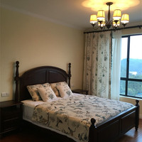 海藻水草 现代美式田园定制亚麻窗帘成品卧室客厅高端蓝色布料