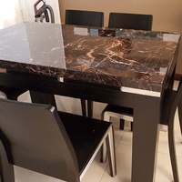 天然大理石台面餐桌椅组合 不锈钢长方形现代简约高档6人饭桌195