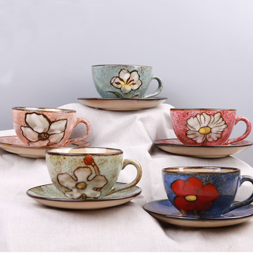 【玉泉】 韩式手绘陶瓷咖啡杯套装复古出口水杯子 创意简约