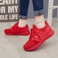 小红鞋夏新款韩版学生运动鞋女系带平底红色椰子鞋网布透气休闲鞋