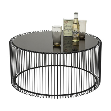 北欧家具创意小户型客厅铁艺钢化玻璃茶几圆形透明桌子现代简约