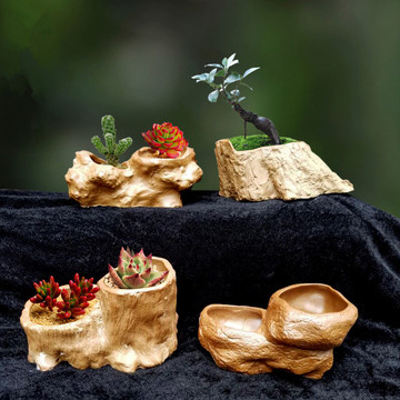 景德镇树根形状陶瓷花盆 创意台面办公室桌面摆件装饰多肉植物盆