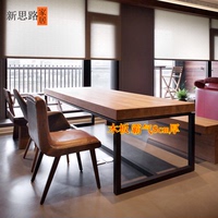 美式实木会议桌长桌长方形餐桌椅组合8cm厚实木电脑桌书桌办公桌