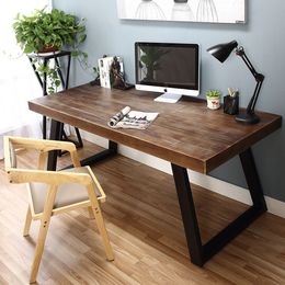 LOFT复古铁艺实木书桌简约会议桌双人书桌写字台办公桌家用电脑桌