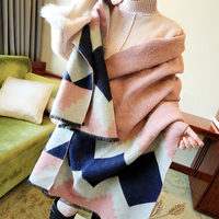 韩版百搭加厚格子羊绒围巾女秋冬季超大羊毛披肩两用冬天长款保暖