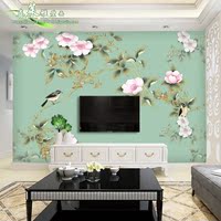 中式简约现代电视背景墙壁纸客厅影视墙布壁画墙纸无纺布手绘花鸟
