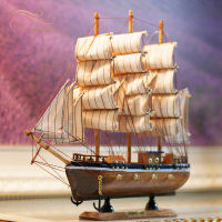 VSISH 一帆风顺帆船摆件 地中海小木船 香槟色木质帆船模型 实木