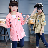 女童风衣外套春秋修身中长款外套新款韩版儿童单排扣风衣女孩外套