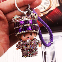 韩国创意镶钻可爱公仔水晶包包挂件 镶钻蒙奇奇汽车钥匙扣女礼品