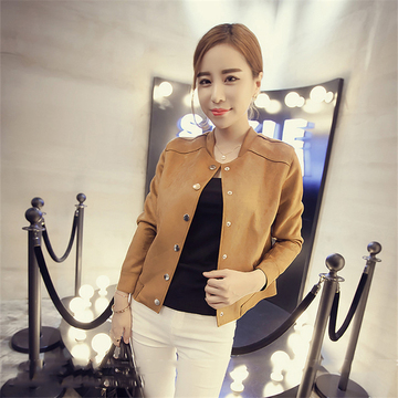 秋季韩版新款麂皮绒后背流苏长袖短款外套学生时尚大码女修身夹克
