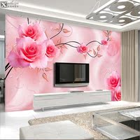现代简约电视背景墙壁纸无纺布3d立体墙纸壁画浪漫玫瑰粉卧室餐厅