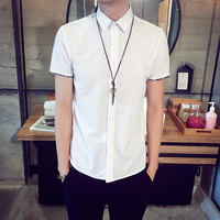 夏季男衬衫短袖韩版修身型大码夏天半袖青年纯色工作装伴郎潮衬衣