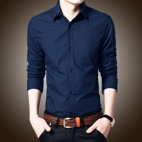 秋季衬衫新款男士衬衫长袖韩版商务休闲纯色免烫衬衣青年黑色寸衫