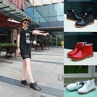 2016秋季新款短靴韩版黑白系带马丁靴女平底短靴厚底学生女靴子