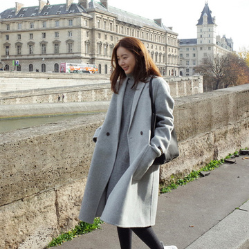 新款韩版呢子大衣秋冬季女士中长款加厚直筒学生羊毛呢风衣外套潮