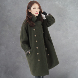 私家 2016冬季加厚版中长款军绿色茧型保暖羊毛呢大衣外套女WT397