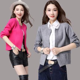 秋装女2016新款韩版针织开衫纯色短款百搭修身显瘦毛衣女士外套潮