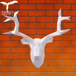 墙饰挂饰鹿头挂件 不规则白驯鹿头鹿角壁挂创意动物头首墙壁饰品
