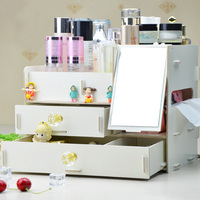 木质桌面整理置物架创意DIY水晶把手储物木制带镜子化妆品收纳盒
