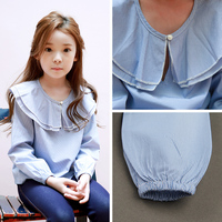 韩国童装女童长袖条纹衬衫春秋中大童衬衣纯棉韩版儿童娃娃衫上衣