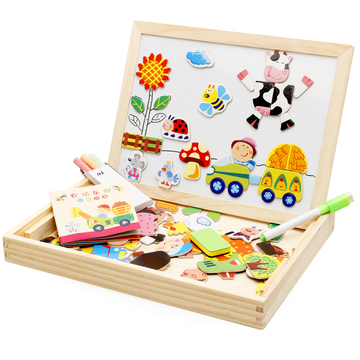 宝宝亲子玩具拼拼乐磁性拼图木制双面画板早教积木写字板1-3-6岁