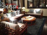 现代新中式布艺沙发 新中式实木沙发椅 客厅禅意三人沙发组合