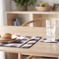 日式北欧简约现代格子双层棉麻餐垫隔热盘垫杯垫桌垫餐布拍照背景