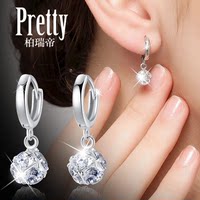 S925纯银耳钉女水晶耳环甜美气质耳扣时尚款耳坠情人节礼物送女友