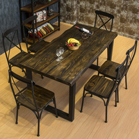 北欧复古实木餐桌椅组合美式做旧酒吧咖啡餐厅桌椅会议办公桌椅
