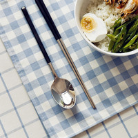 韩式304不锈钢筷子勺子套装镀金方筷子黑金勺子黑色手柄创意餐更