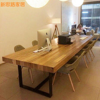 美式实木办公桌长桌会议桌酒店电脑桌咖啡休闲长桌子高档铁艺餐桌