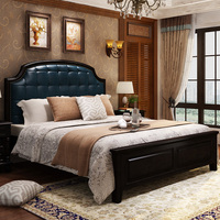 美式床双人床1.8米皮床简美实木床真皮床1.5米主卧全实木床婚床