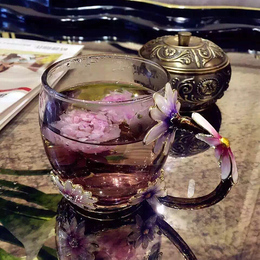 洛施花舍珐琅杯玻璃杯水杯便携杯子玫瑰印花刻花精致男女士茶杯