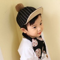 韩国春秋冬休闲1-2-3-4岁男女宝宝 儿童条纹棒球帽子毛呢鸭舌帽潮